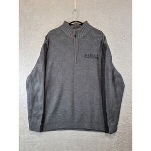 Harley-Davidson Mens XL Gray Ribbed 1/4 Zip Pullover Sweater Motorcycle Biker